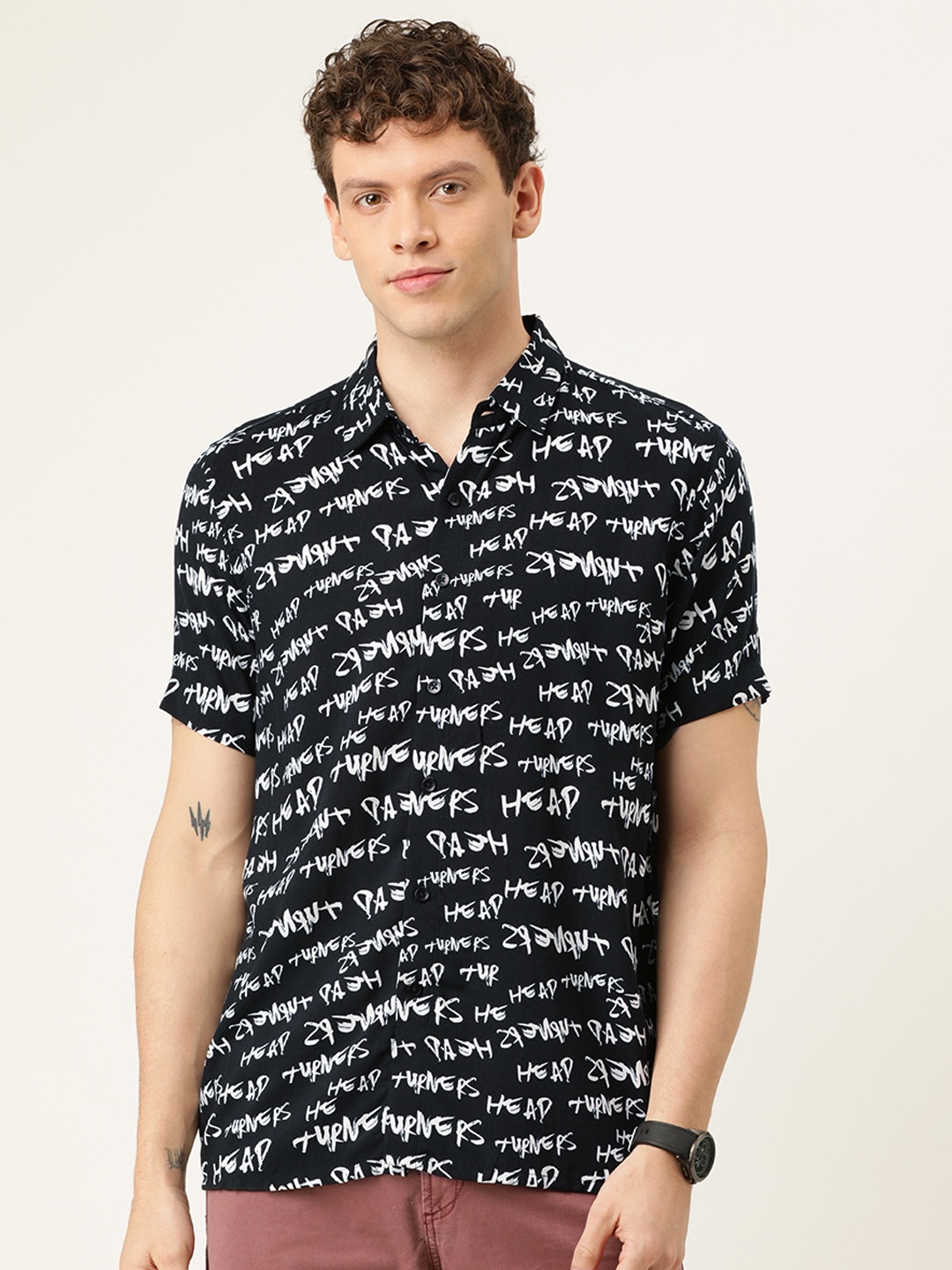 

Flying Machine Men Black & White Regular Fit Printed Casual Shirt