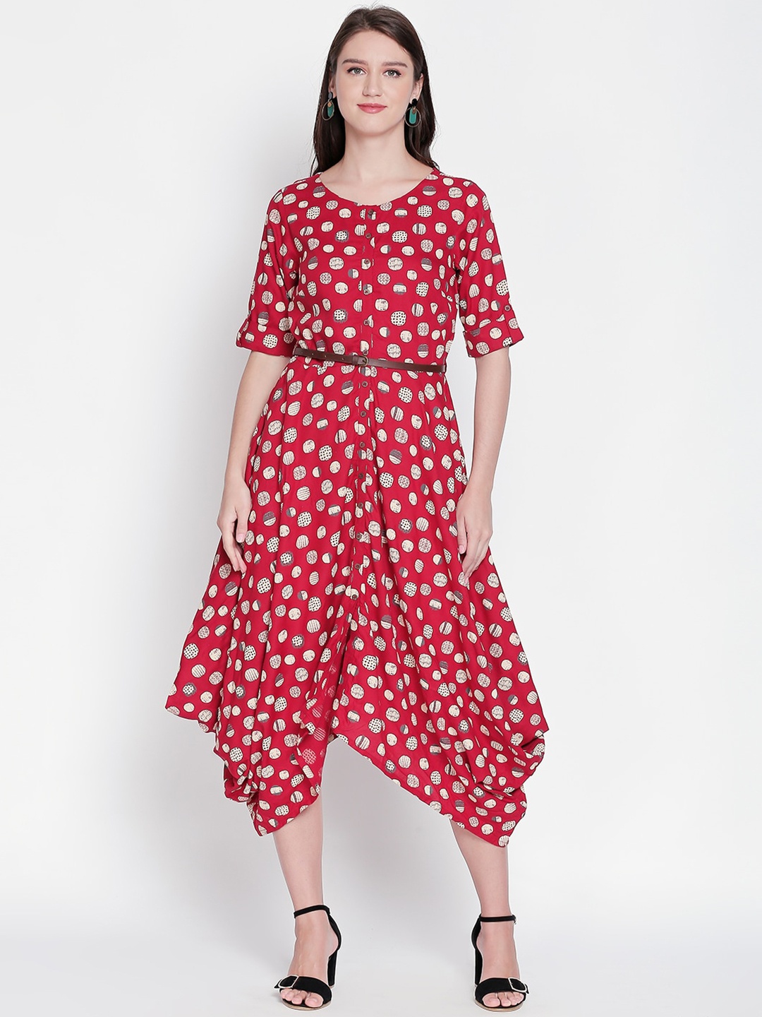 

AKKRITI BY PANTALOONS Women Red Printed Fit and Flare Dress