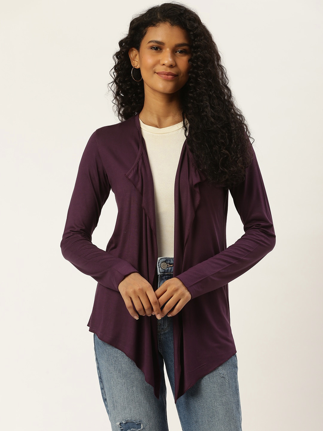 

Trend Arrest Women Purple Solid Open Front Shrug