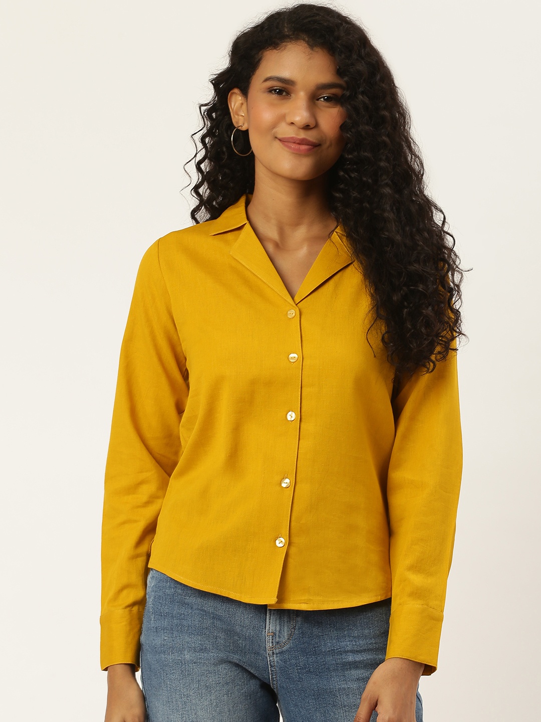 

Trend Arrest Women Mustard Yellow Regular Fit Solid Casual Shirt