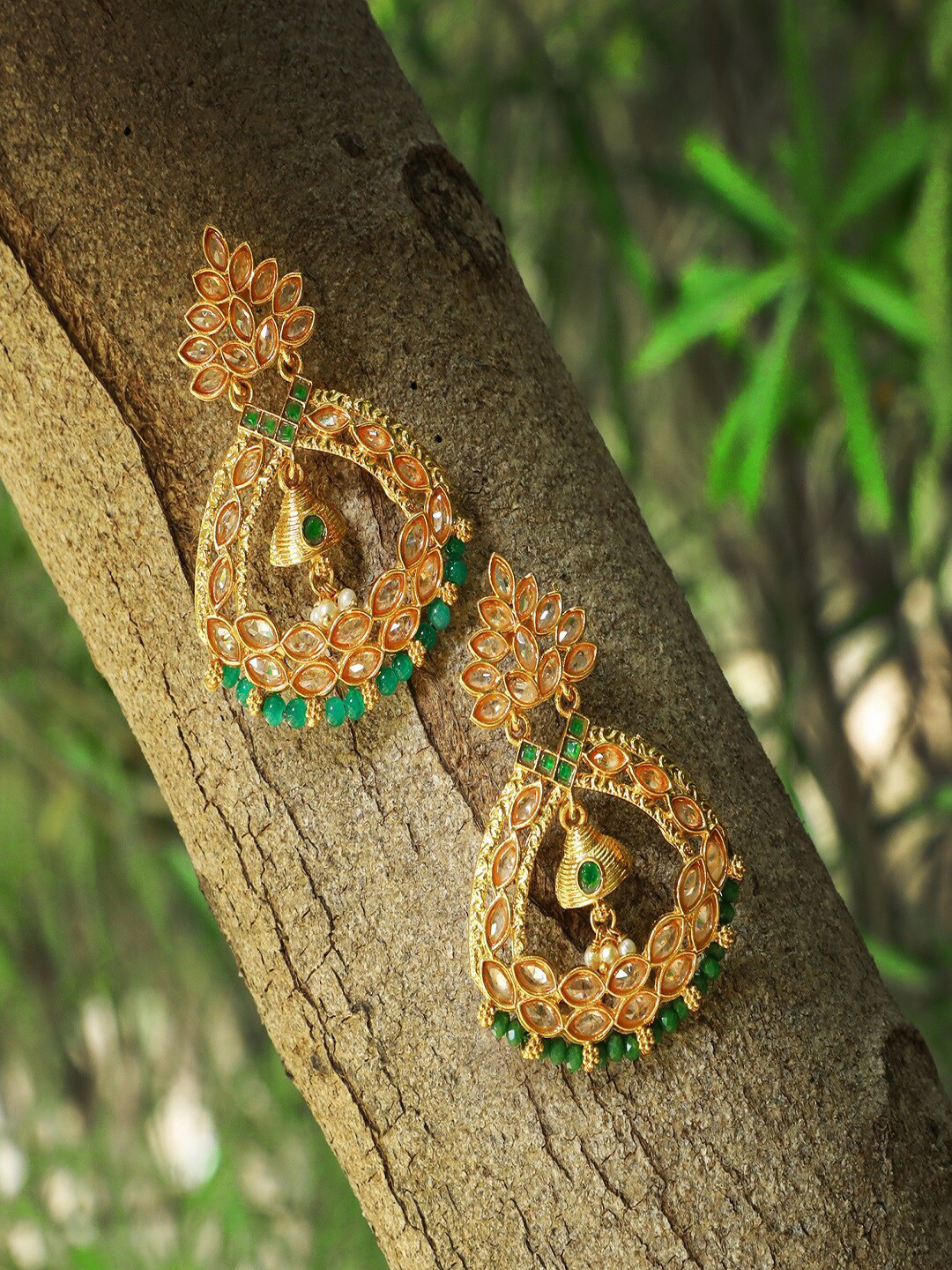 

Adwitiya 24CT Gold-Plated & Green Handcrafted Contemporary Drop Earrings