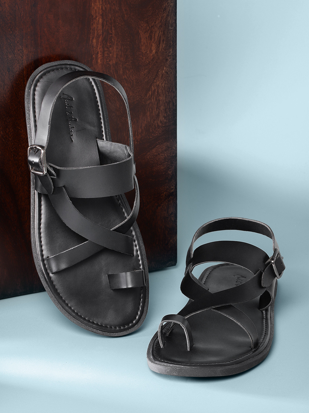 

Mast & Harbour Men Black Solid Comfort Sandals