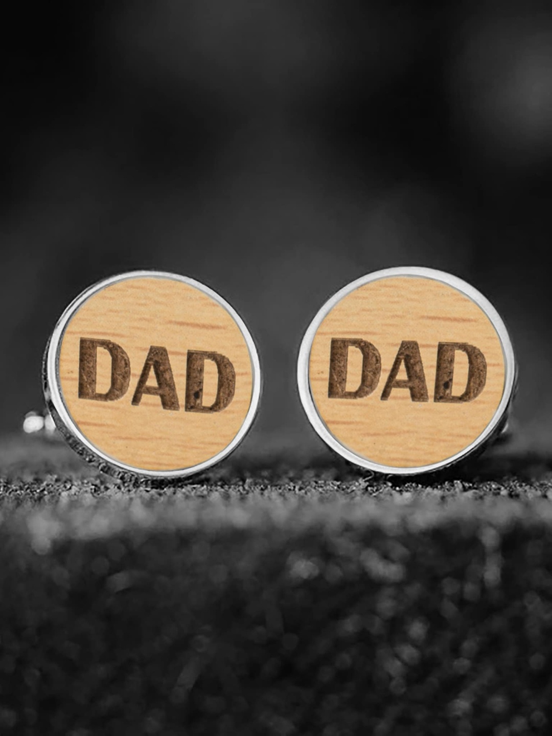 

Bigsmall Men Pack of 2 Dad Printed Wooden Cufflinks, Brown