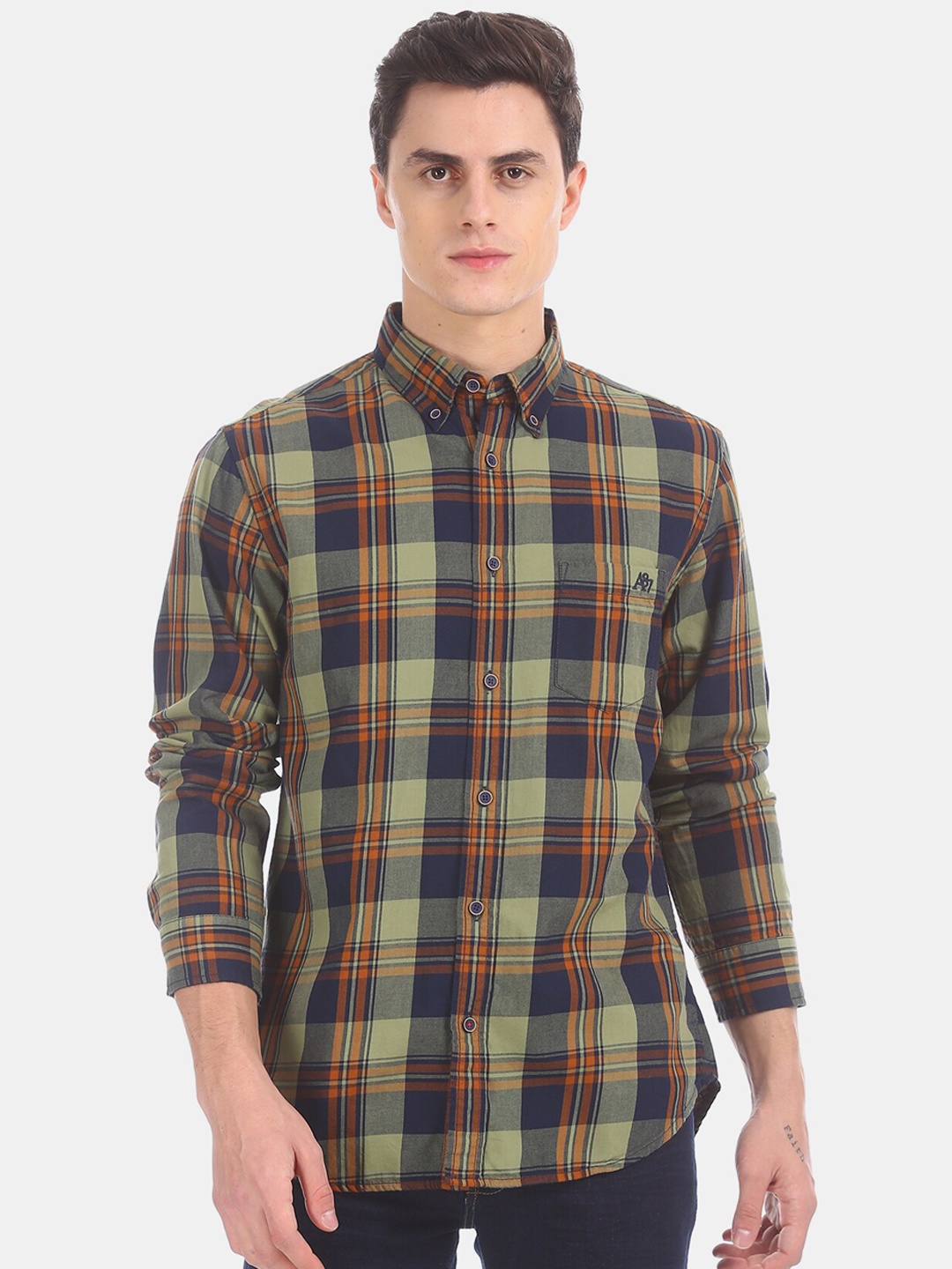 

Aeropostale Men Green Regular Fit Checked Casual Shirt