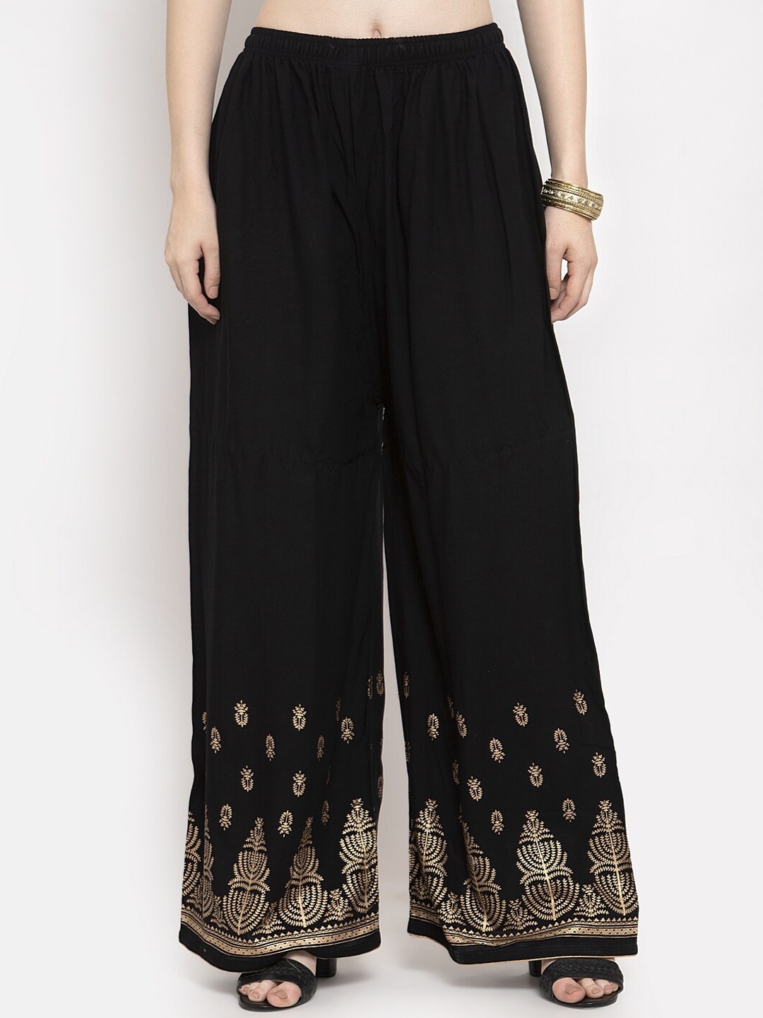 

Clora Creation Women Black & Black Hem Design Flared Palazzos
