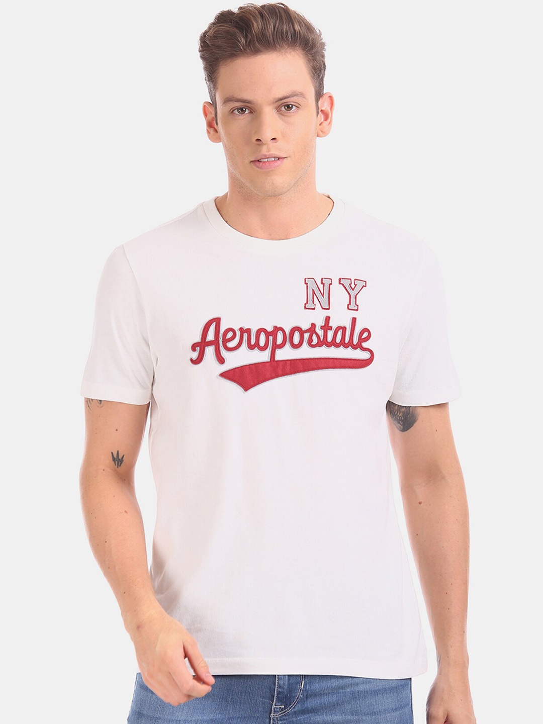 

Aeropostale Men White Printed Round Neck T-shirt