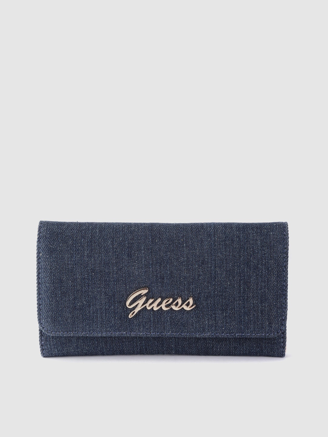 

GUESS Women Navy Blue Denim Three Fold Wallet