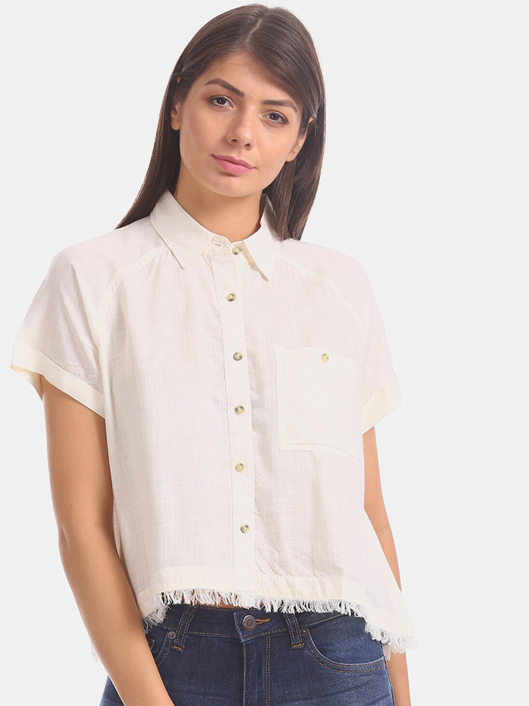 

Aeropostale Women White Regular Fit Solid Casual Shirt