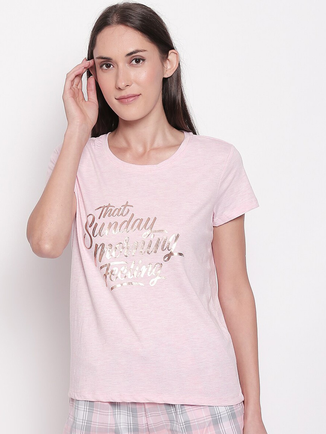 

Dreamz by Pantaloons Women Pink Printed Lounge T-shirt