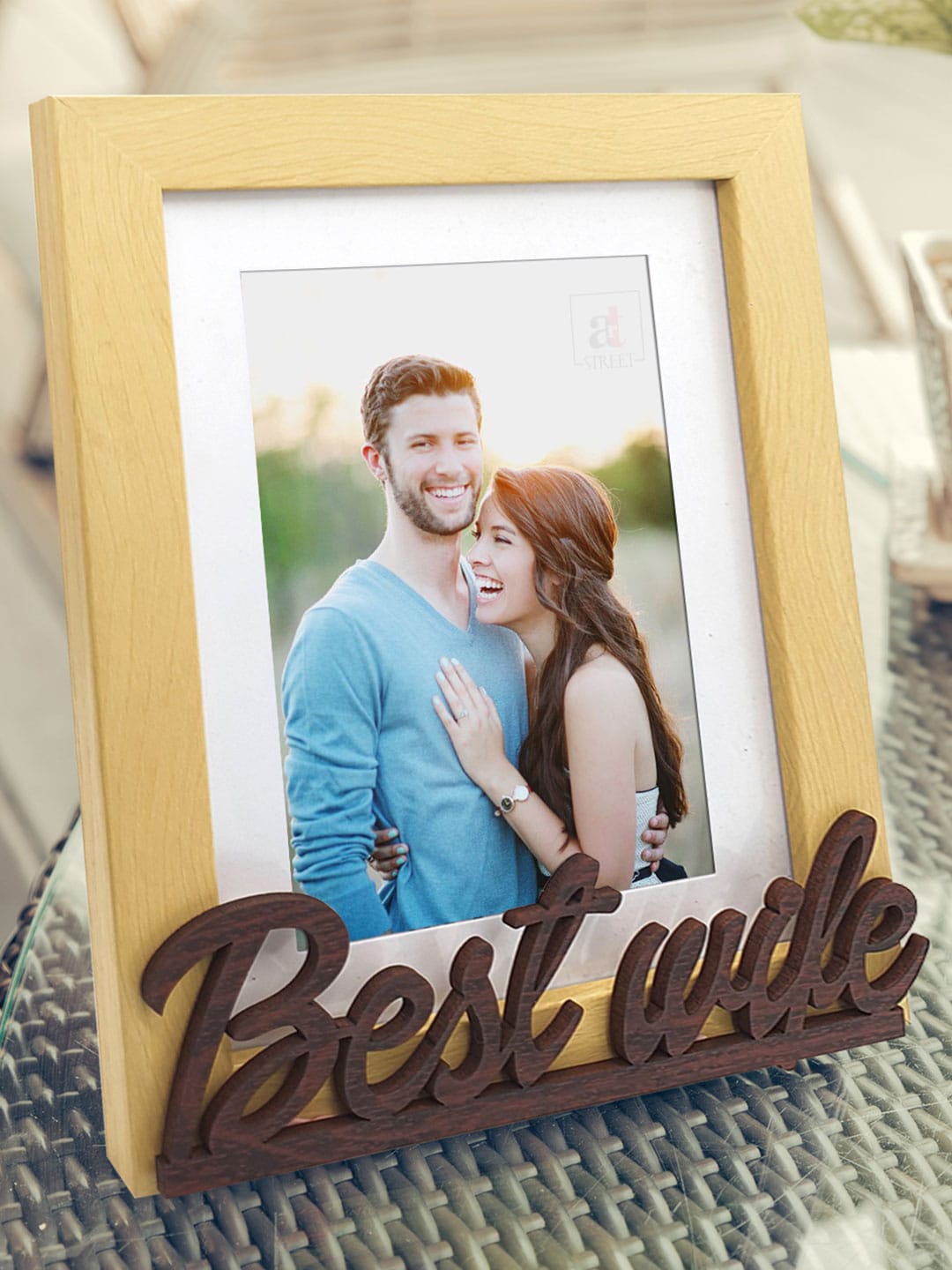 

Art Street Beige Solid Best Wife Individual Customized Table Photo Frame