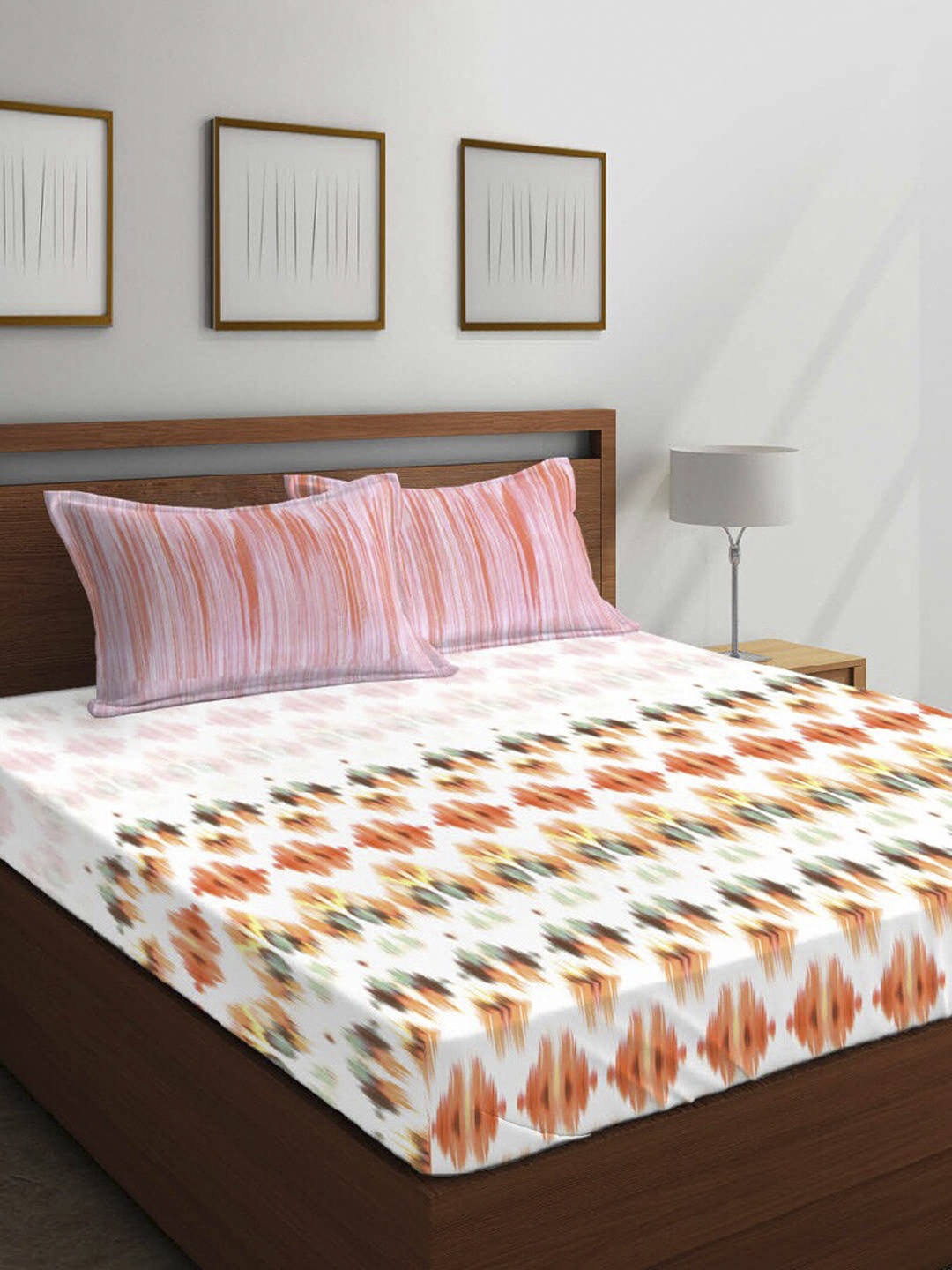 

Boutique Living India Multicoloured Abstract 144 TC Cotton 1 King Bedsheet with 2 Pillow Covers, Multi