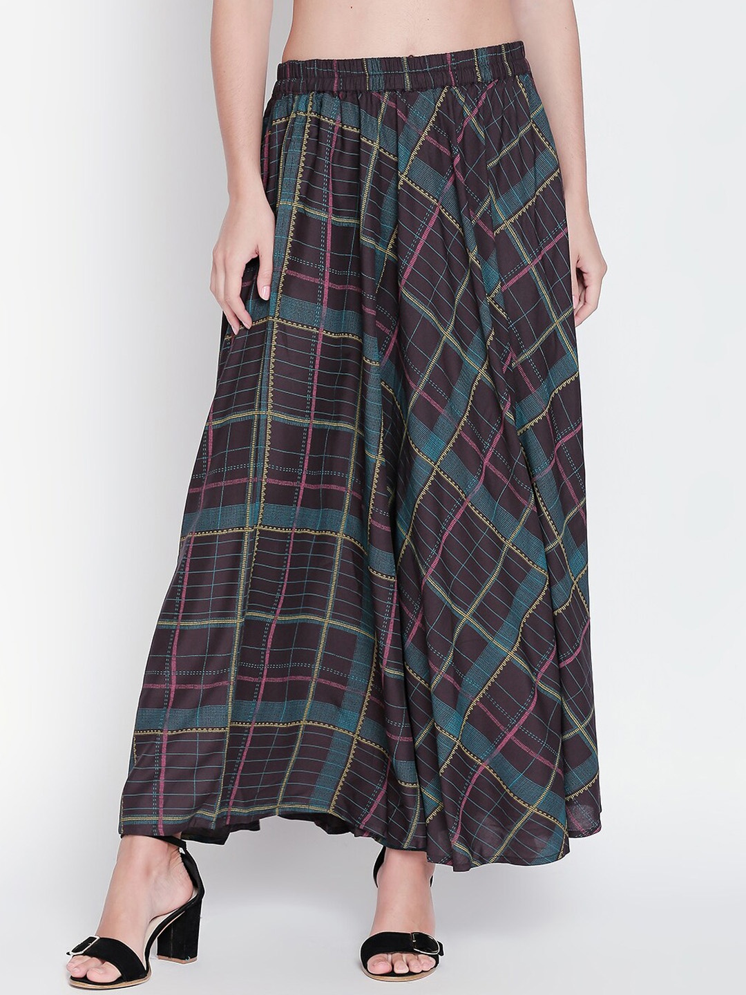

AKKRITI BY PANTALOONS Women Brown & Blue Printed Flared Maxi Skirt