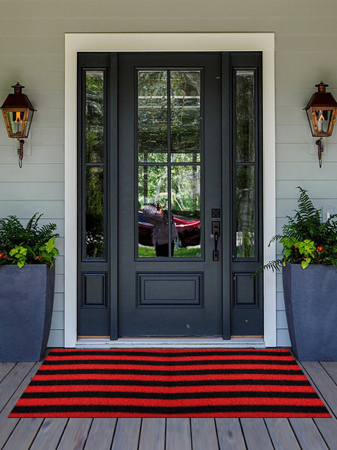 

Kuber Industries Red & Black Striped Rubber Anti-Slip Doormat