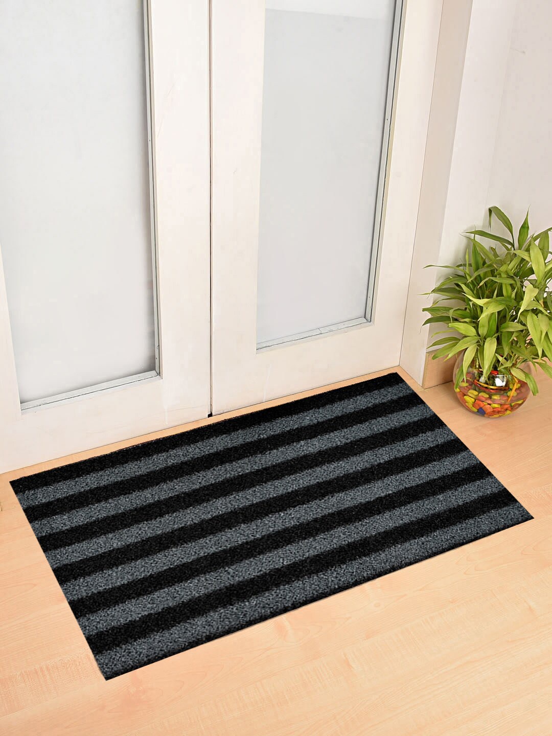 

Kuber Industries Black & Grey Striped Rubber Anti-Slip Doormat