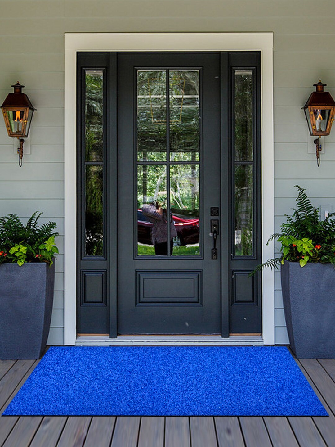 

Kuber Industries Blue Solid Rubber Anti-Slip Doormat