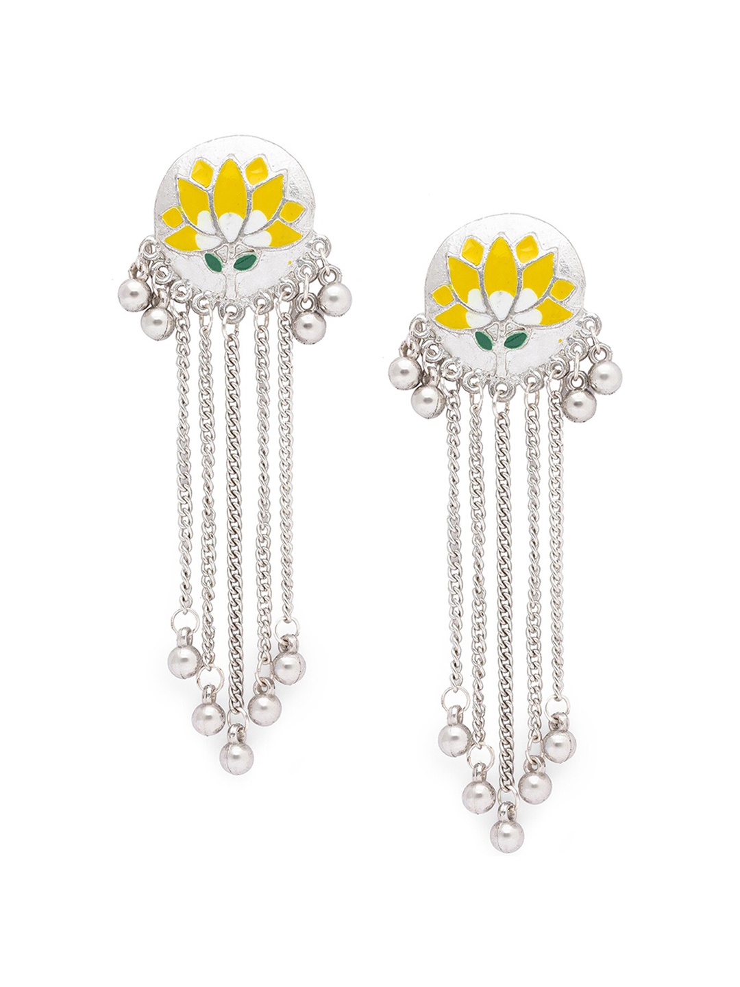 

Globus Silver-Toned & Yellow Contemporary Drop Earrings