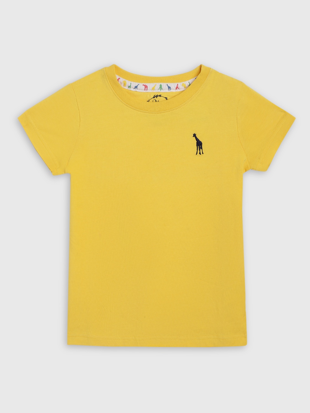 

Blue Giraffe Girls Yellow Solid Round Neck Pure Cotton T-shirt