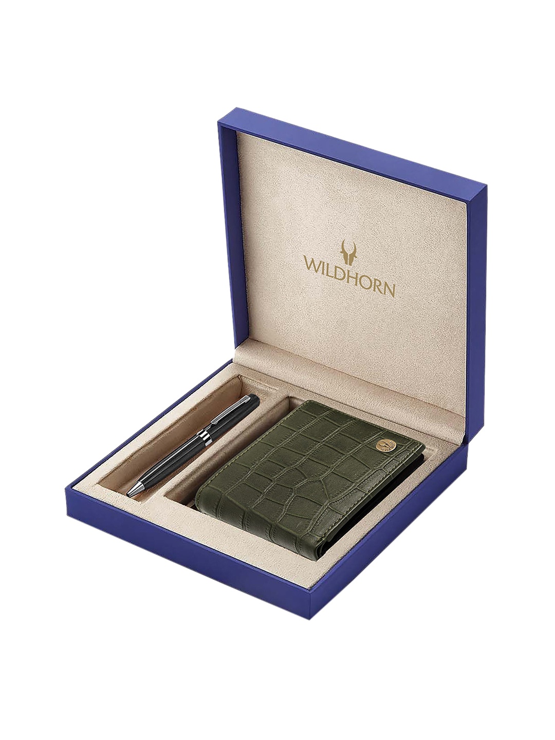 

WildHorn Men Green & Black RFID Protected Genuine Leather Wallet & Pen Accessory Gift Set