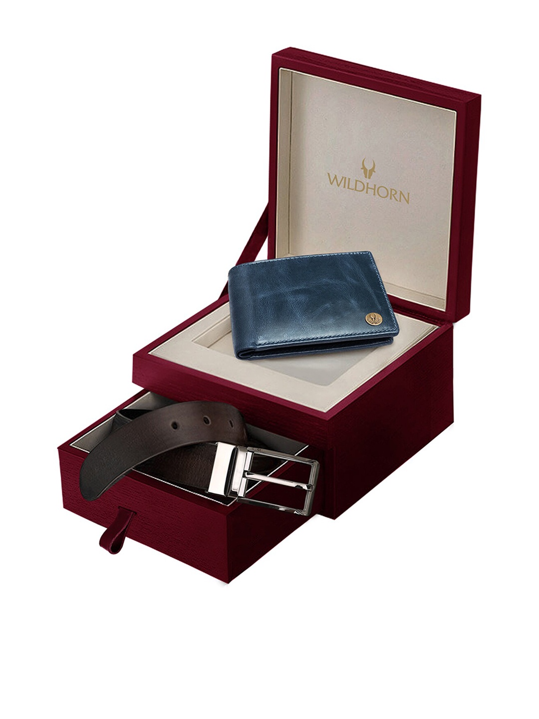 

WildHorn Men Blue & Brown RFID Protected Genuine Leather Wallet & Belt Accessory Gift Set