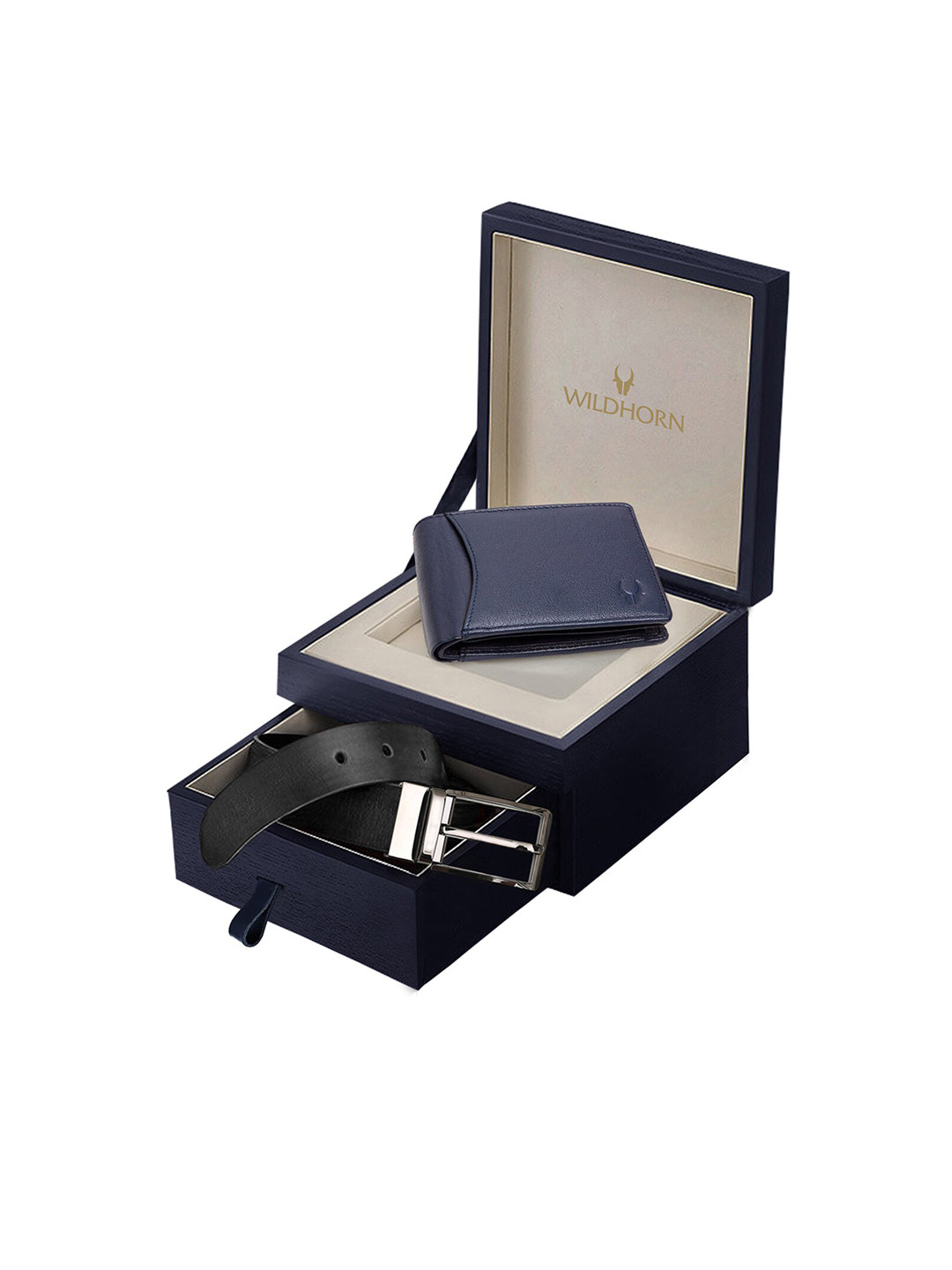 

WildHorn Men Blue & Black RFID Protected Genuine Leather Wallet & Belt Accessory Gift Set