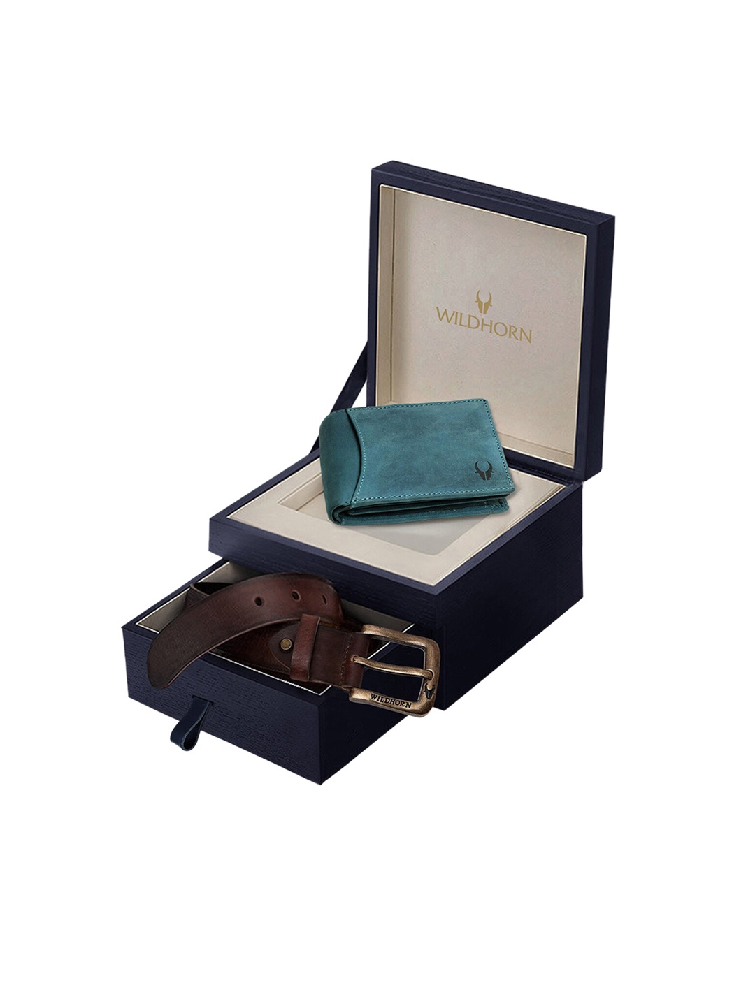 WildHorn Men Brown & Blue RFID Protected Genuine Leather Accessory Gift Set