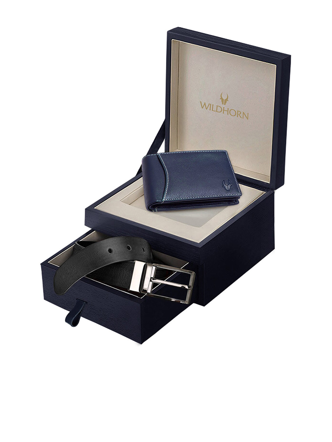 

WildHorn Men Navy Blue & Black RFID Protected Genuine Leather Accessory Gift Set