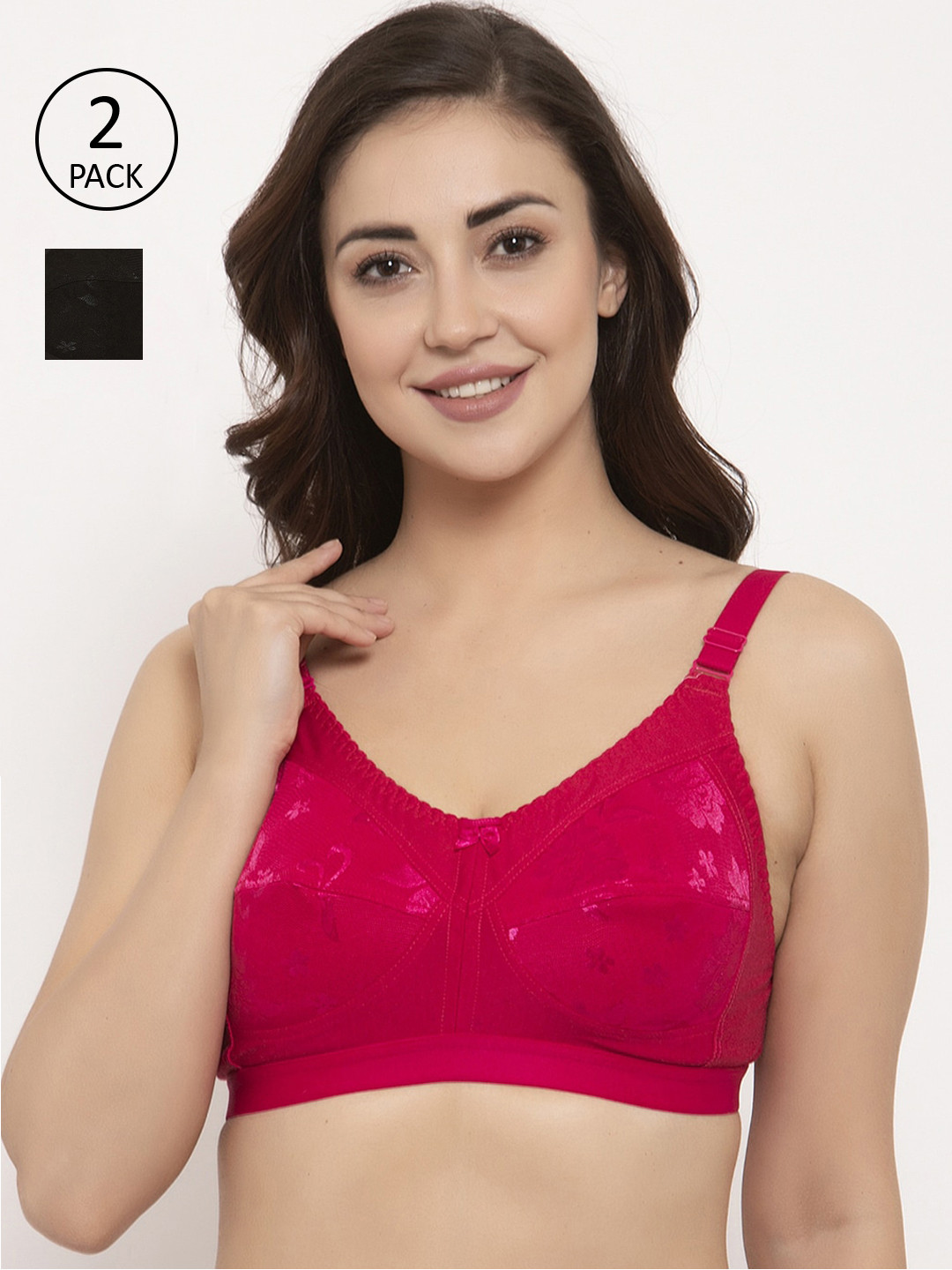 

GRACIT Pack of 2 Black & Pink Self Design Non-Wired Non Padded Balconette Bra PW4-01-07