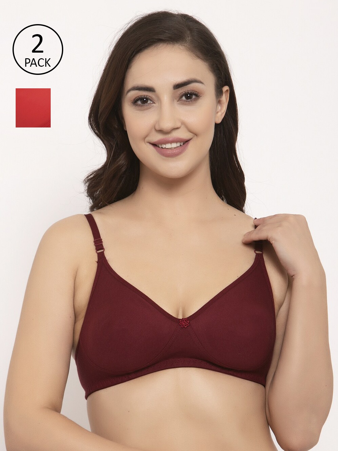 

GRACIT Red & Maroon Pack of 2 Solid Non-Wired Non Padded Everyday Bra PW2-03-14-28B