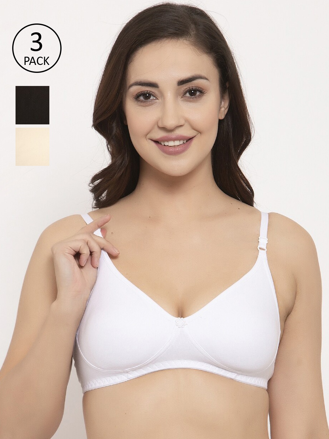 

GRACIT Pack Of 3 Solid Non-Wired Non Padded Everyday Bra PW2-01-02-28-28B, Black