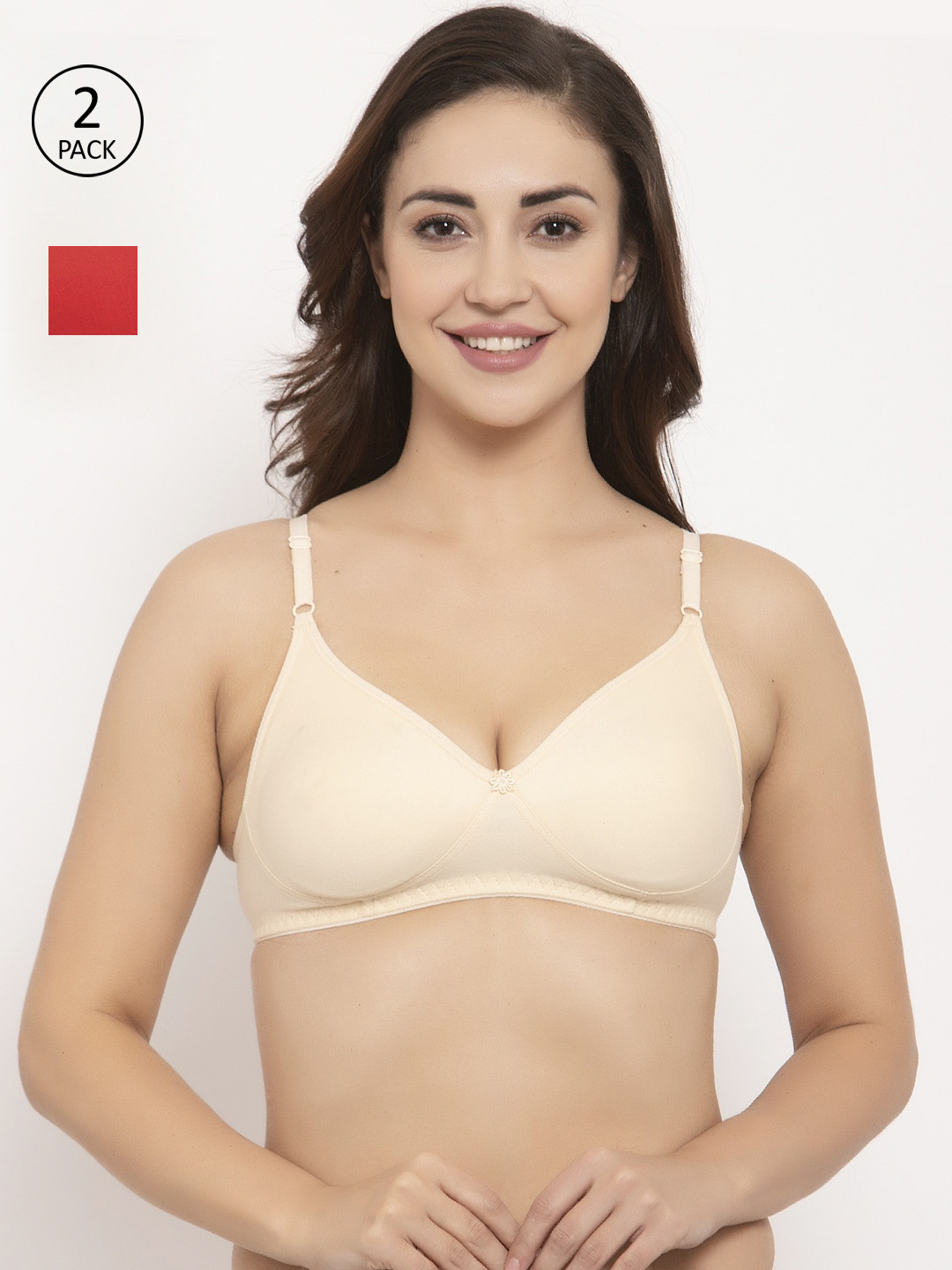 

GRACIT Pack Of 2 Red & Beige Solid Non-Wired Non Padded Everyday Bra PW2-03-28-28B