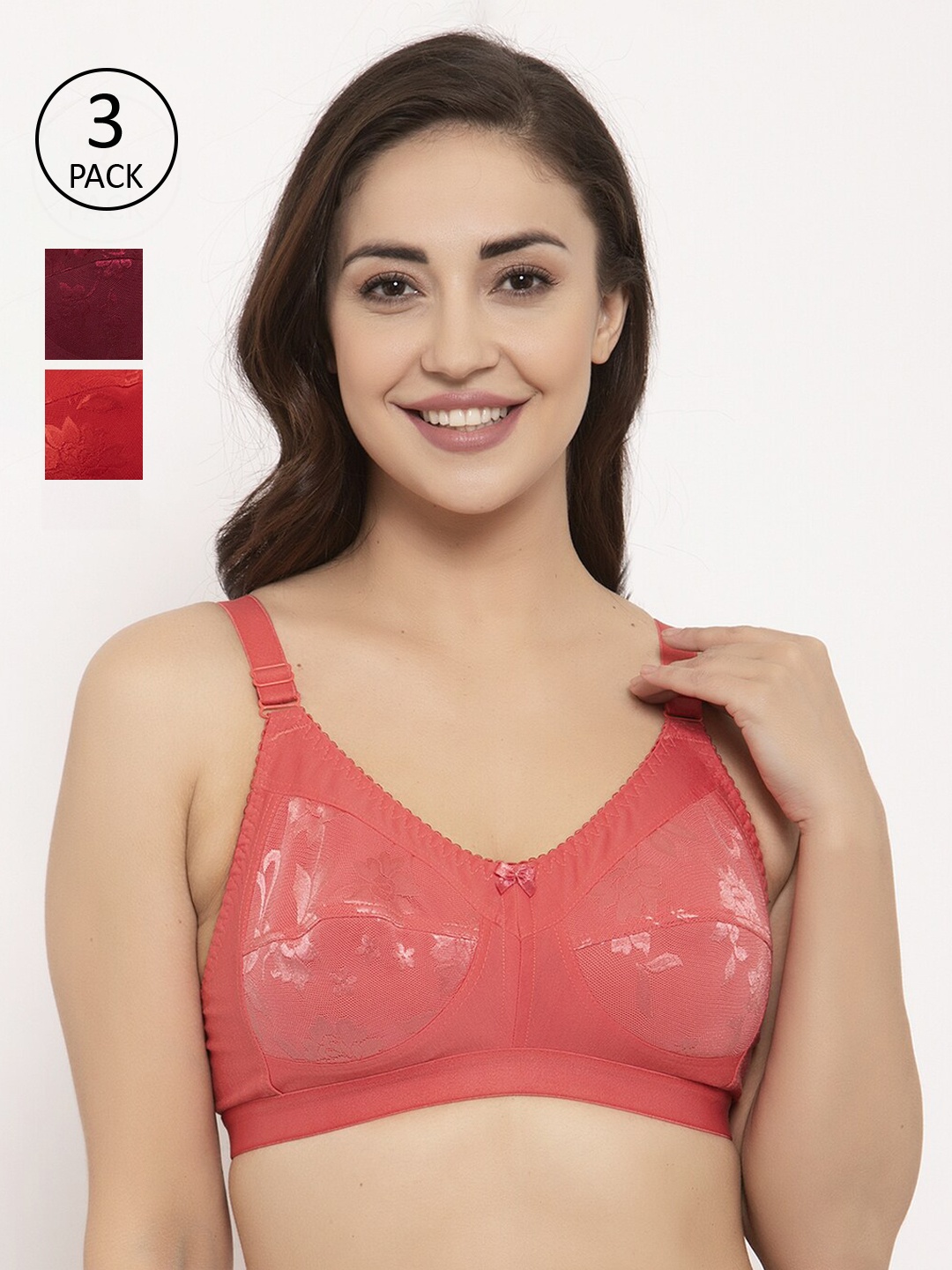 

GRACIT Red & Maroon Self Design Non-Wired Non Padded Balconette Bra