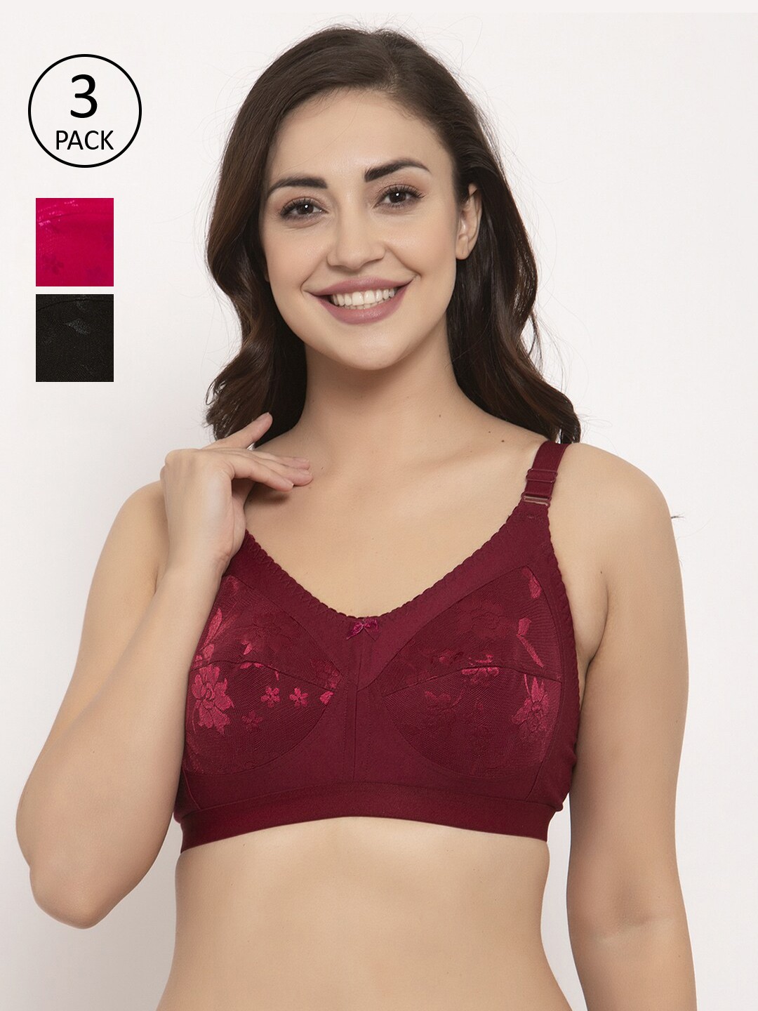 

GRACIT Multicoloured Pack of 3 Non-Wired Non Padded Everyday Bra PW4-01-07-14-28C, Multi