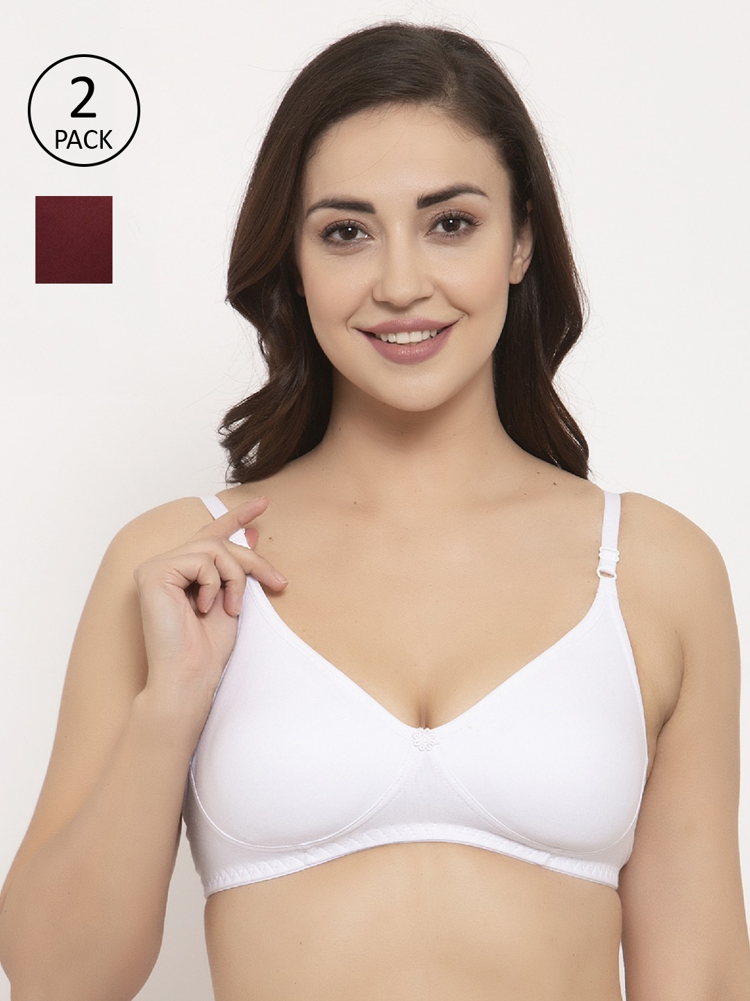 

GRACIT White & Maroon Pack of 2 Solid Underwired Everyday Bra PW2-02-14-28B