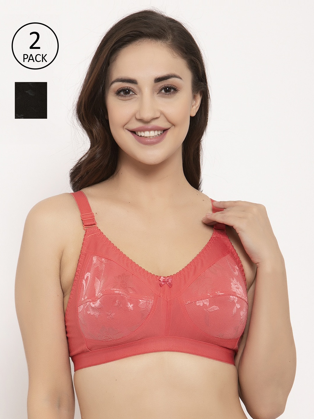 

GRACIT Pink & Black Pack of 2 Self Design Non-Wired Non Padded Everyday Bra PW4-01-15-28C