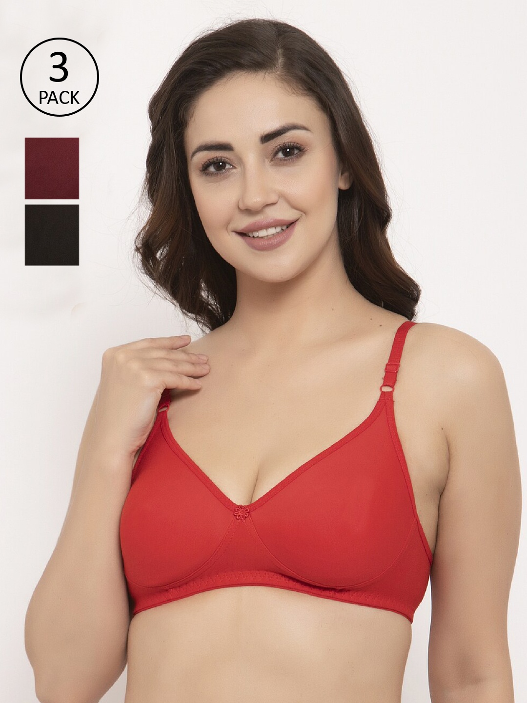 

GRACIT Pack Of 3 Solid Non-Wired Non Padded Everyday Bras PW2-01-03-14-28B, Black