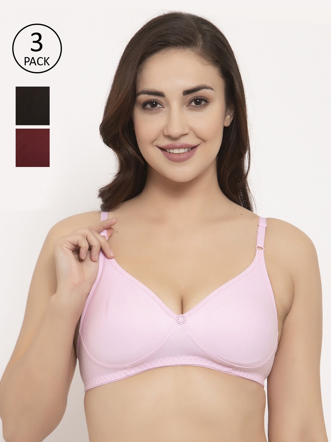 

GRACIT Pack of 3 Solid Non-Wired Non Padded Everyday Bras PW2-01-10-14-28B, Black