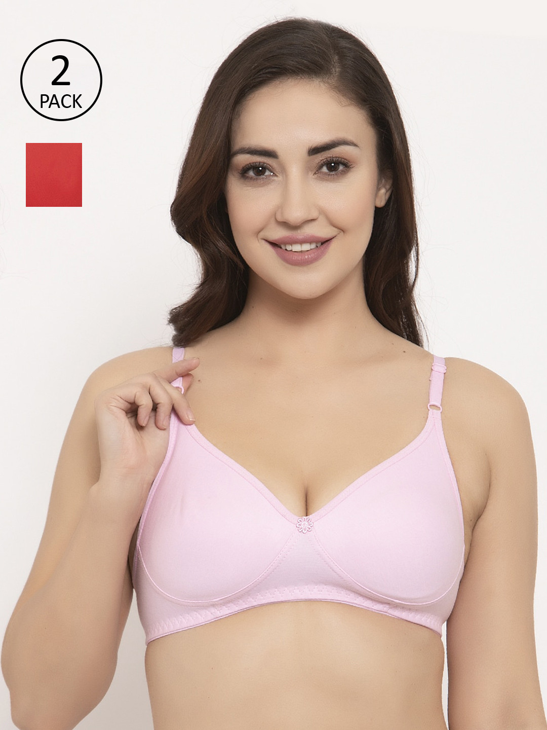 

GRACIT Pack Of 2 Solid Non-Wired Non Padded Balconette Bras PW2-03-10, Red