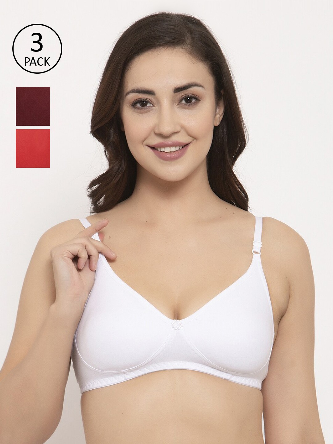 

GRACIT Pack of 3 Solid Non-Wired Non Padded Balconette Bras PW2-02-03-14-28B, White