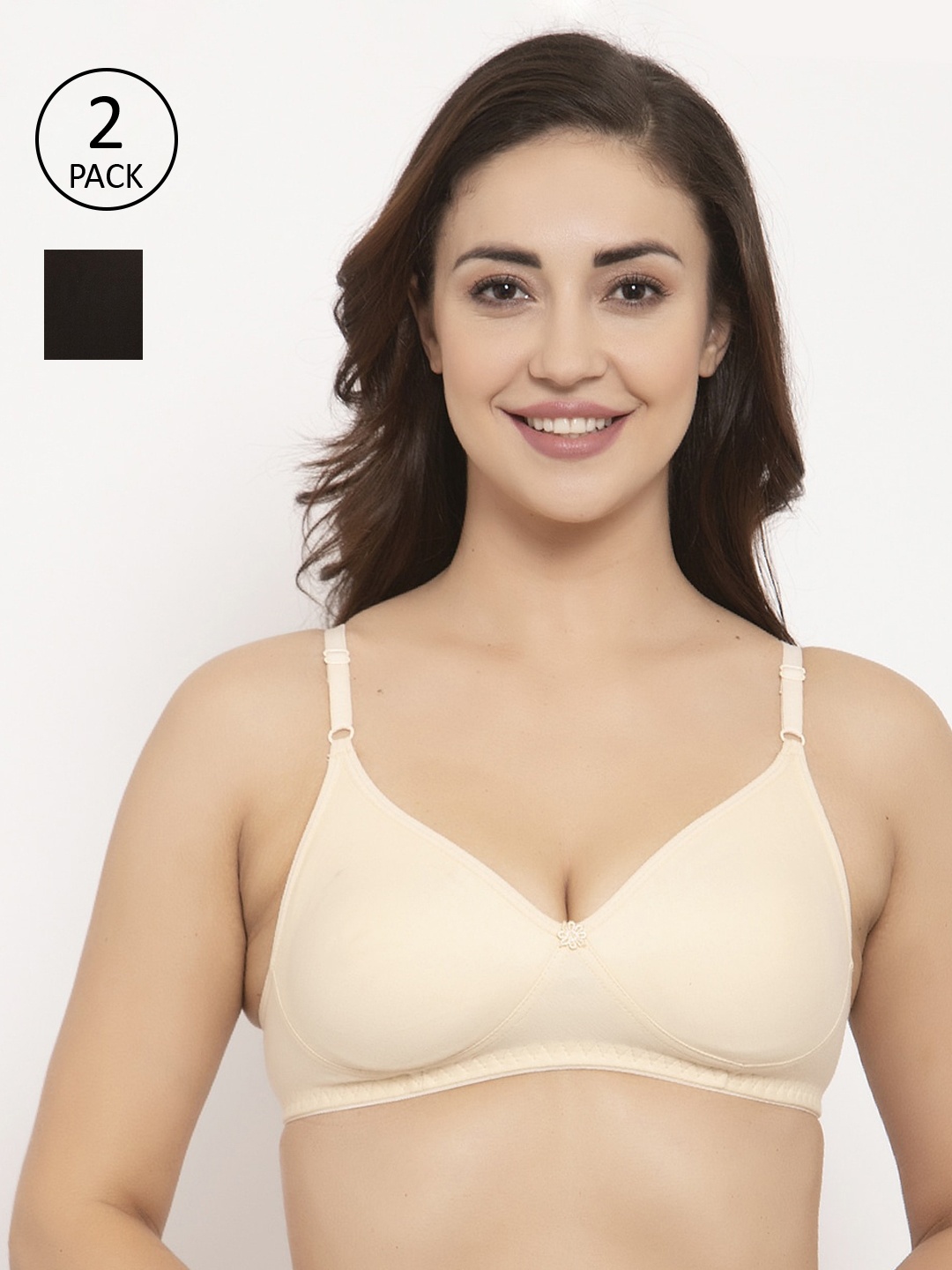 

GRACIT Pack of 2 Solid Non-Wired Non Padded Balconette Bras PW2-01-28-28B, Black