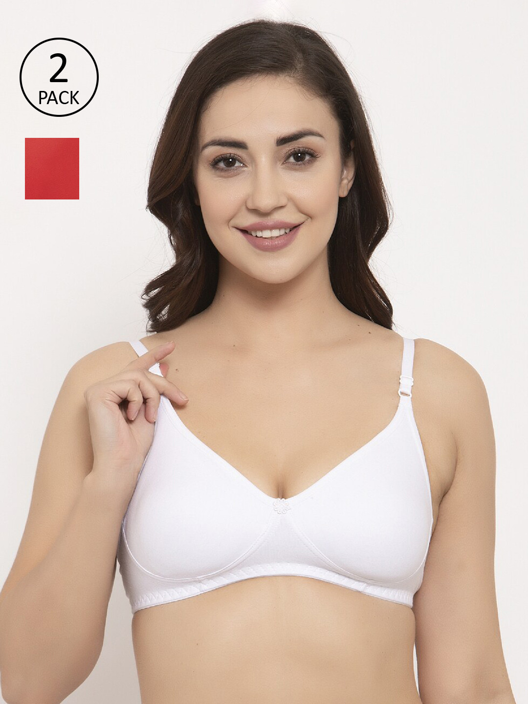

GRACIT Pack of 2 White & Red Solid Non-Wired Non Padded Everyday Bra PW2-02-03-28B