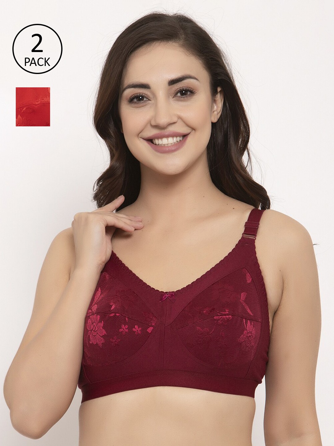 

GRACIT Maroon & Red Pack of 2 Self Design Non-Wired Non Padded Everyday Bra PW4-03-14-28C