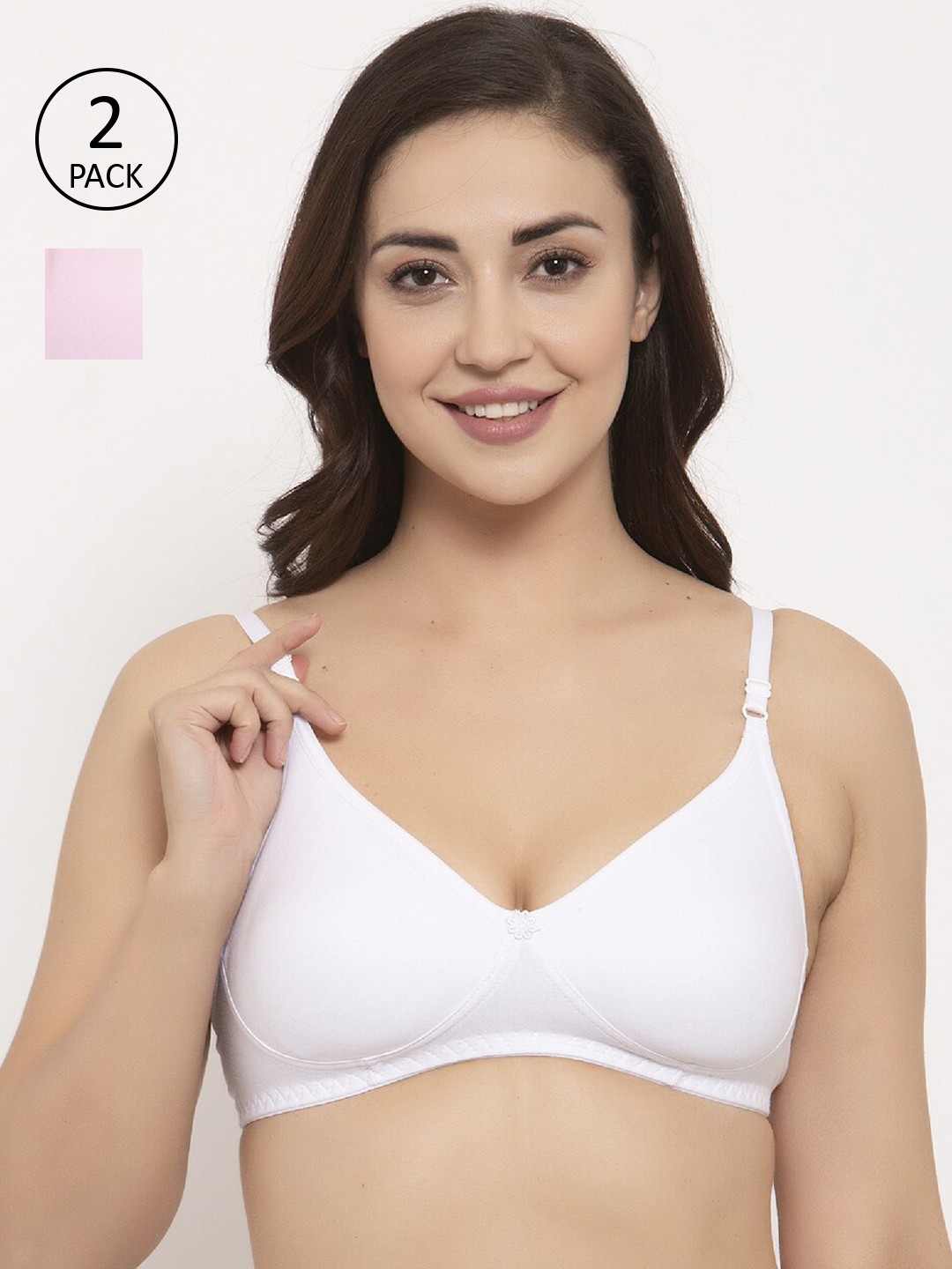 

GRACIT Pack Of 2 Solid Non-Wired Non Padded Everyday Bras PW2-02-10-28B, White