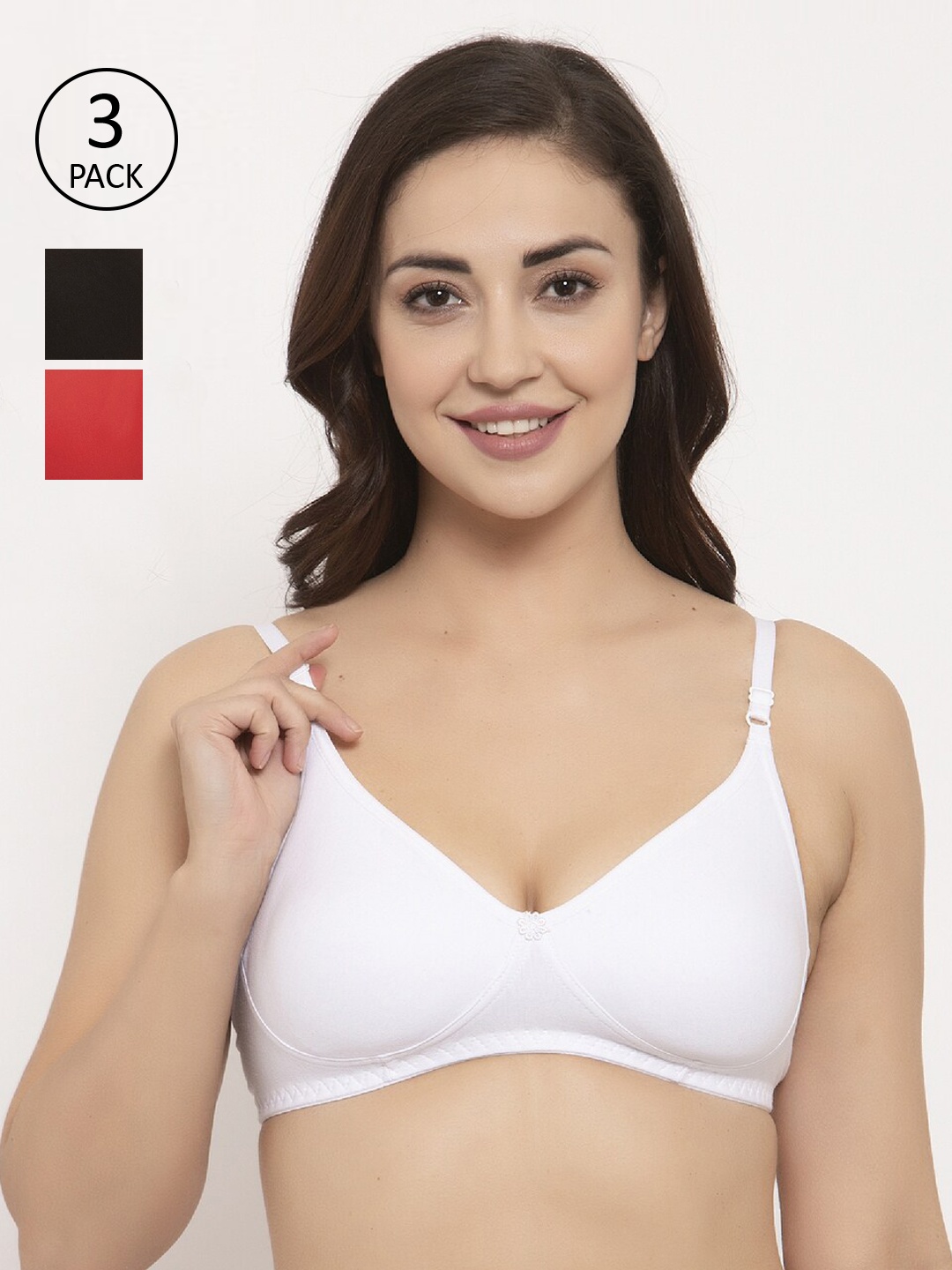 

GRACIT Pack Of 3 Non-Wired Non Padded Balconette Bras, Black