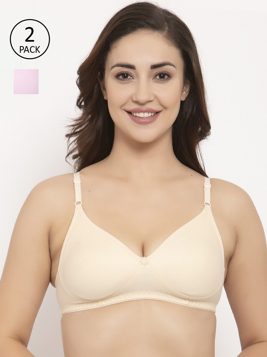 

GRACIT Pack of 2 Pink & Beige Solid Non-Wired Non Padded Balconette Bra PW2-10-28-28B