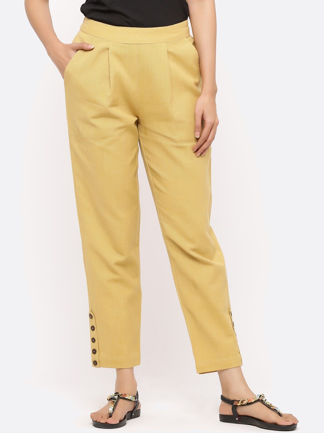 

Jaipur Kurti Women Beige Regular Fit Solid Regular Trousers