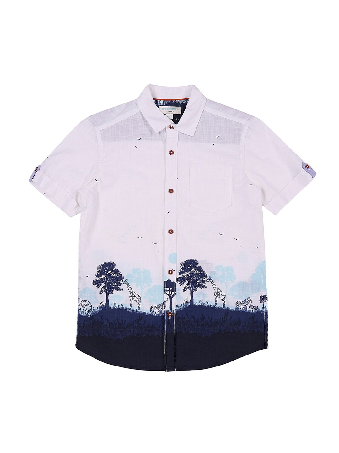 

Pantaloons Junior Boys Off-White & Blue Regular Fit Printed Casual Shirt