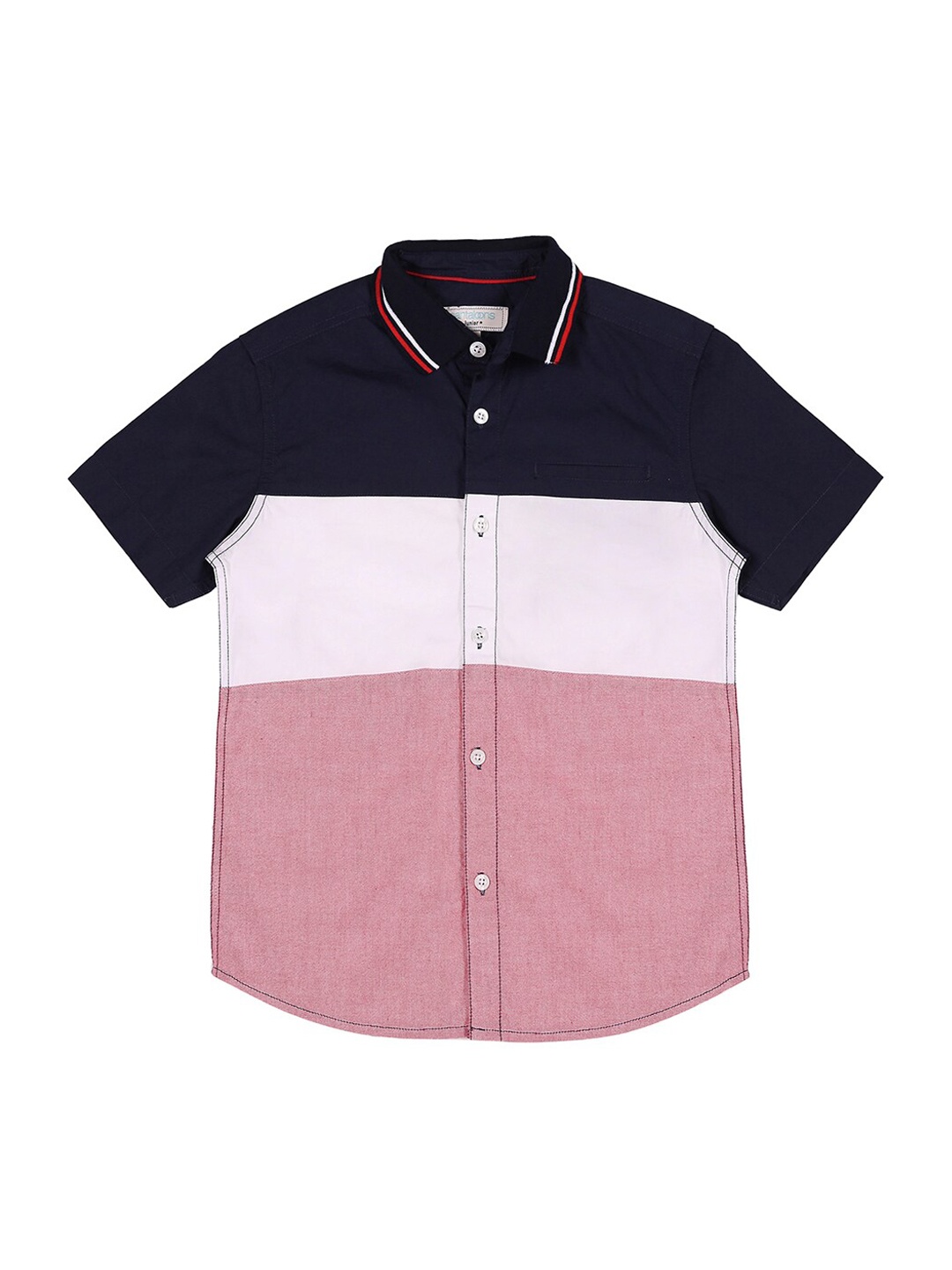 

Pantaloons Junior Boys Navy Blue & White Regular Fit Colourblocked Casual Shirt