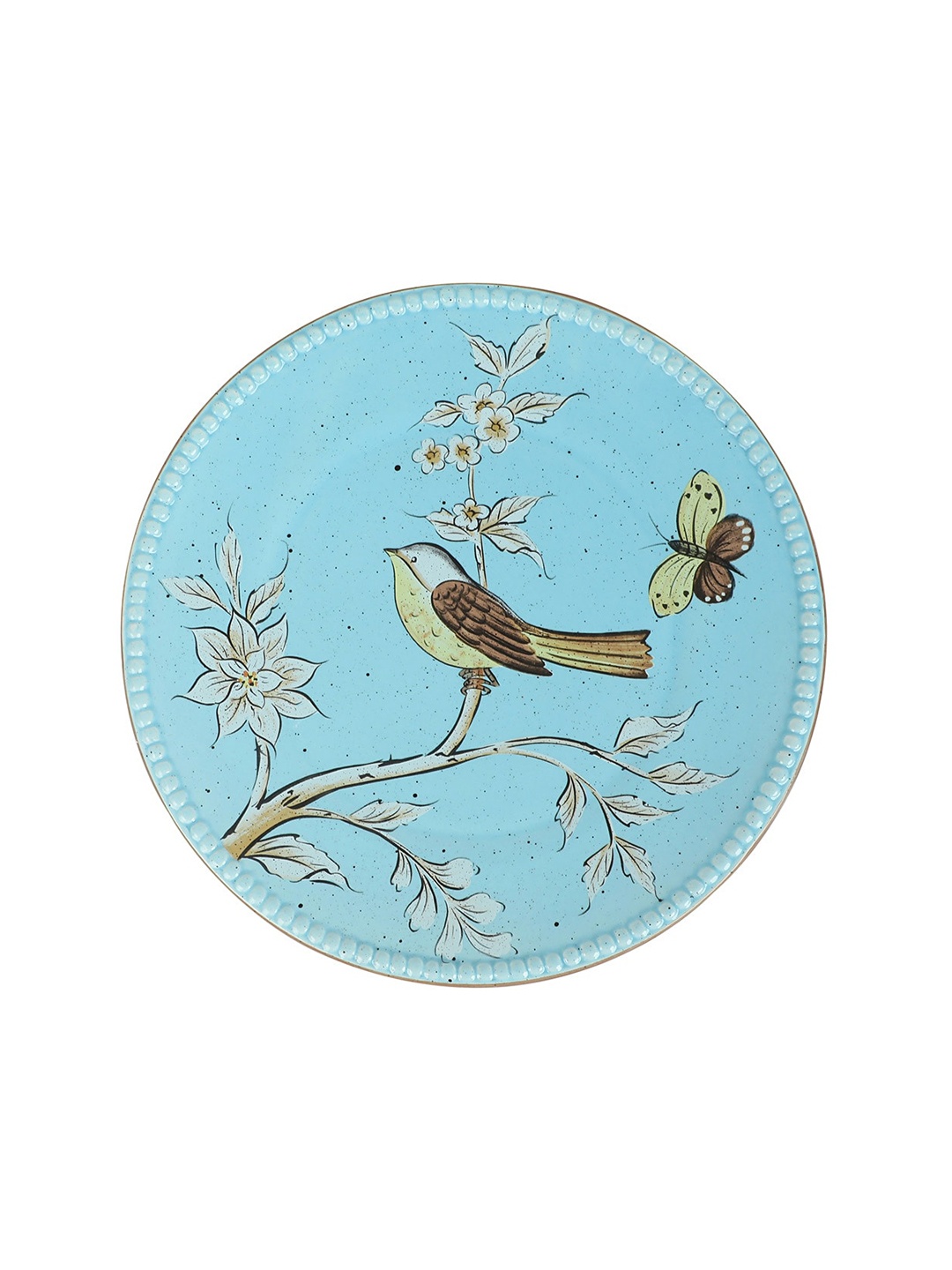 

Chumbak Blue Flora Bird Printed Opalware Dessert Plate