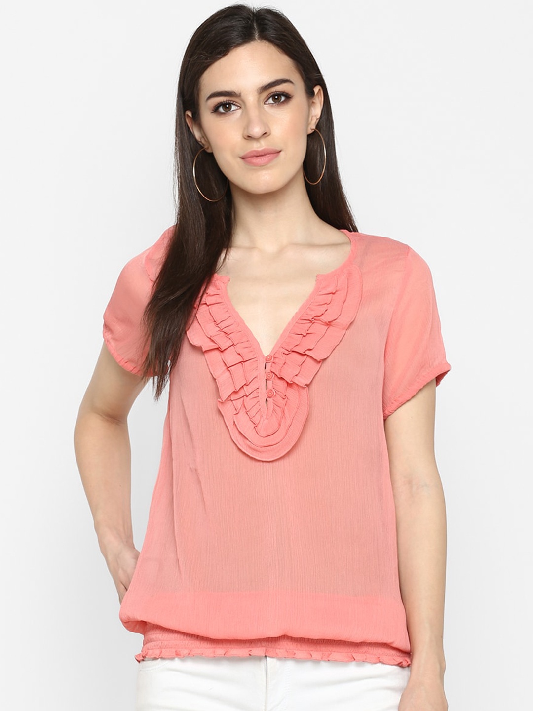 

Aditi Wasan Women Pink Solid Blouson Top