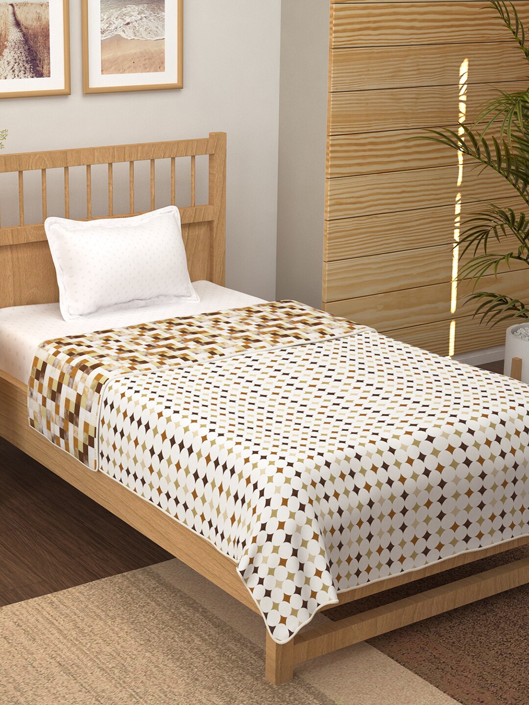 

Story@home Mustard & Cream-Coloured Checked Mild Winter 150 GSM Single Bed Dohar